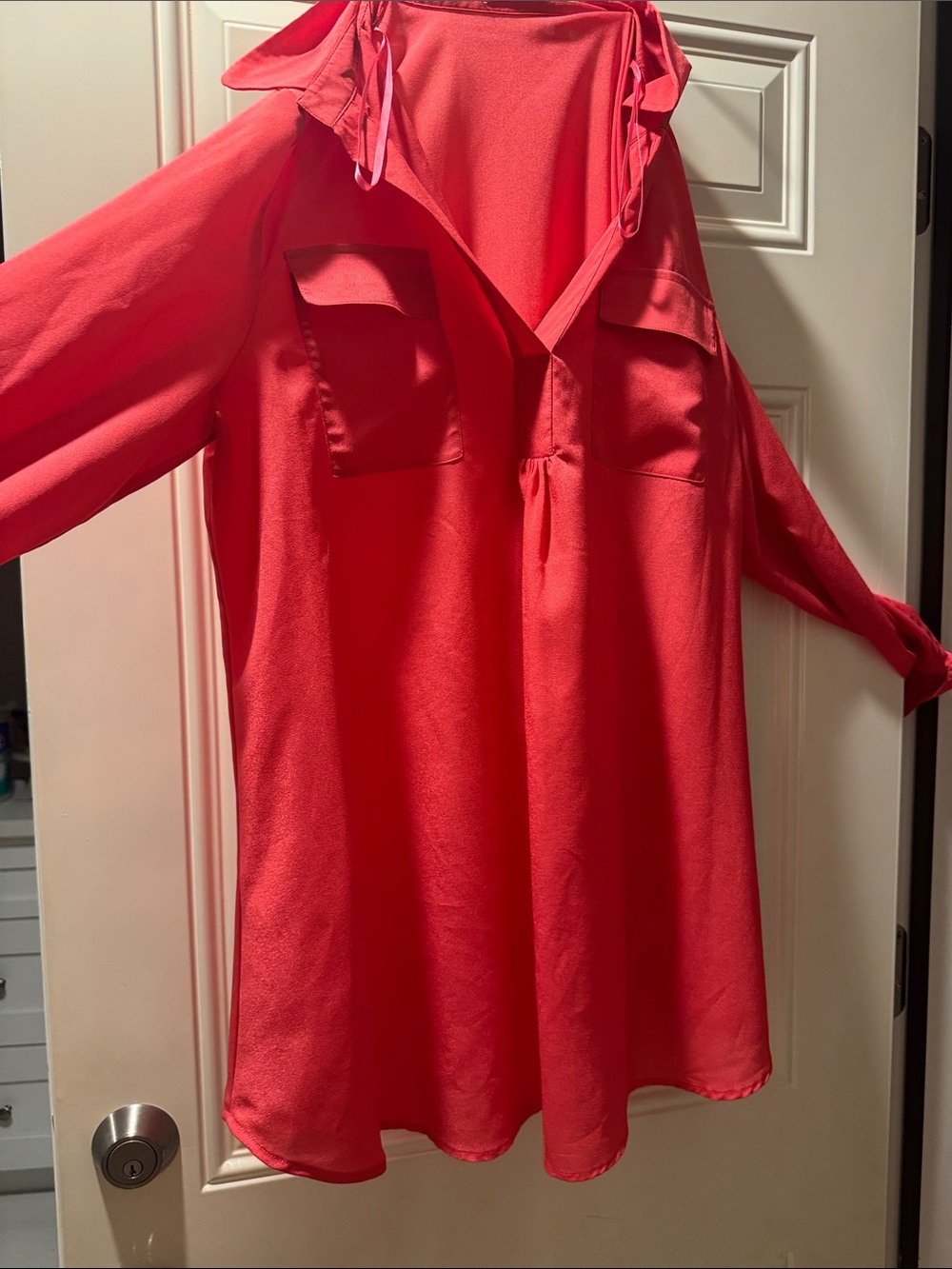 Isaac Mizrahi Coral Red Long Sleeve Blouse